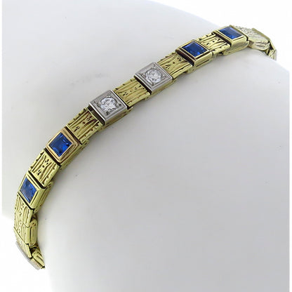 Arts and Crafts 0.30ct Diamond  1.20ct Sapphire   Gold Bracelet