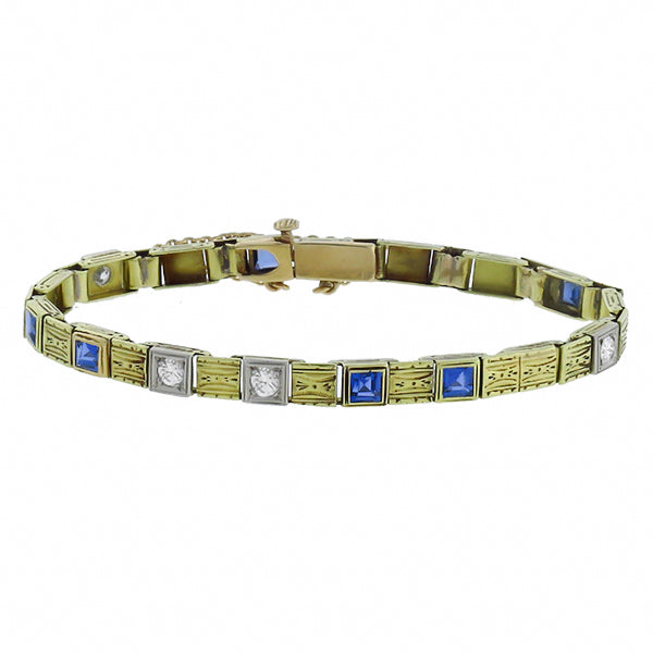 Arts and Crafts 0.30ct Diamond  1.20ct Sapphire   Gold Bracelet