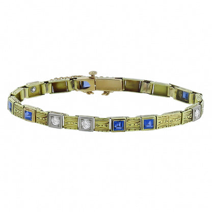 Arts and Crafts 0.30ct Diamond  1.20ct Sapphire   Gold Bracelet