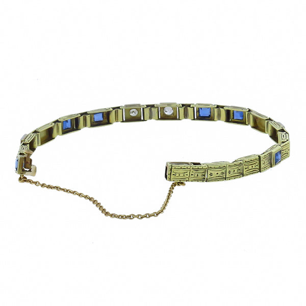 Arts and Crafts 0.30ct Diamond  1.20ct Sapphire   Gold Bracelet