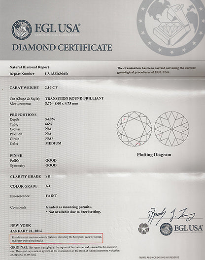 Authentic Cartier Engagement Ring Certificate