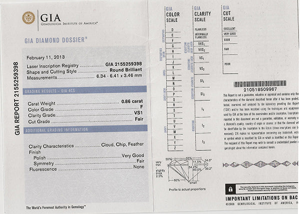 Authentic Ritani Diamond Ring Certificate