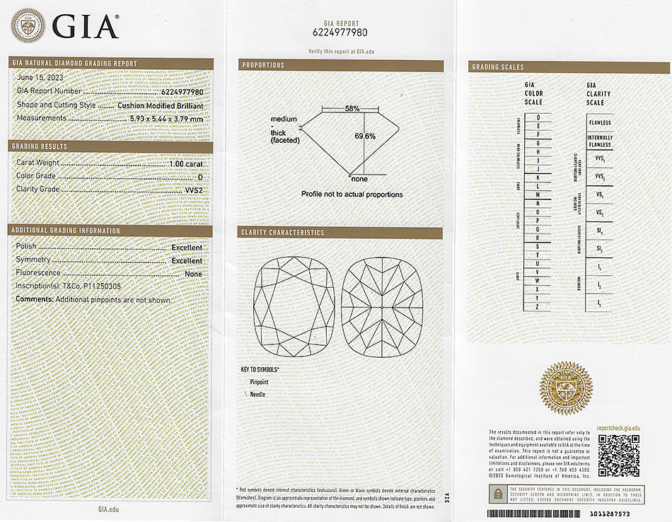 Authentic Tiffany & Co Diamond Engagement Ring Certificate