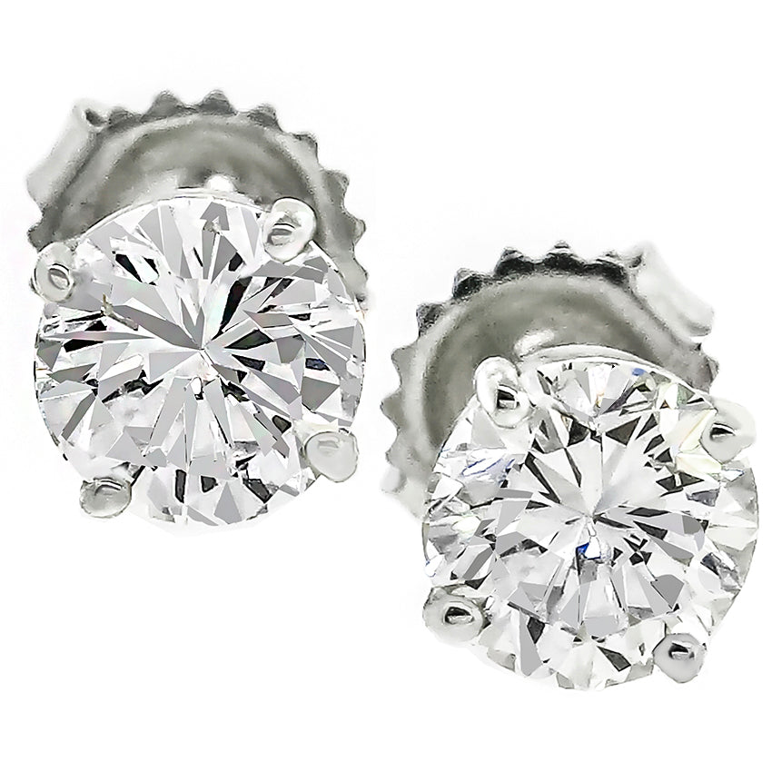 GIA Certified Diamond Stud Earrings in 14 Karat White Gold
