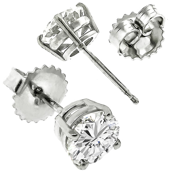 GIA Certified Diamond Stud Earrings in 14 Karat White Gold