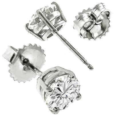 GIA Certified Diamond Stud Earrings in 14 Karat White Gold