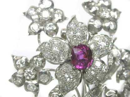 BOUQUET DESIGN PLATINUM DIAMOND RUBY PIN
