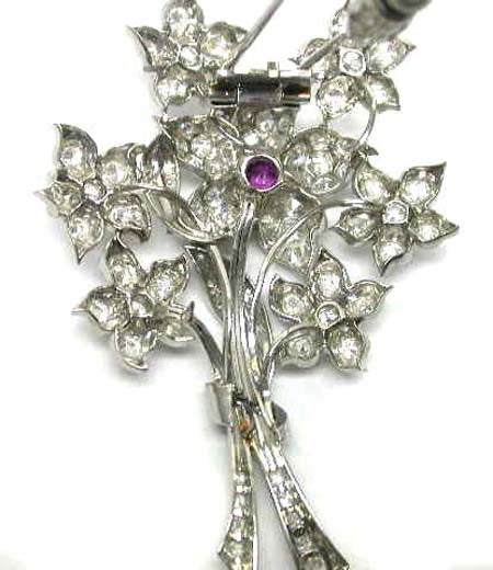 BOUQUET DESIGN PLATINUM DIAMOND RUBY PIN