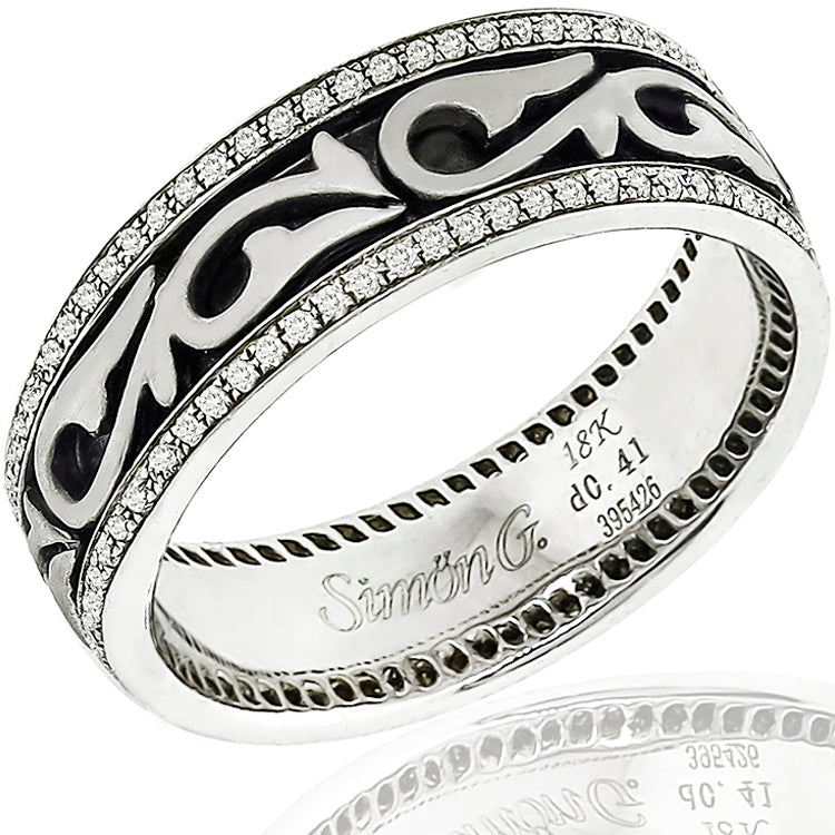 Estate Simon G 0.41ct Pave Set Round Cut Diamond 18k White Gold Wedding Band