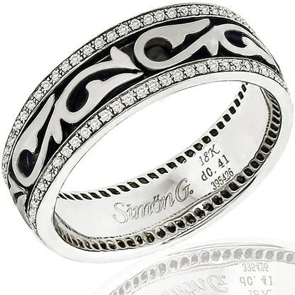 Estate Simon G 0.41ct Pave Set Round Cut Diamond 18k White Gold Wedding Band