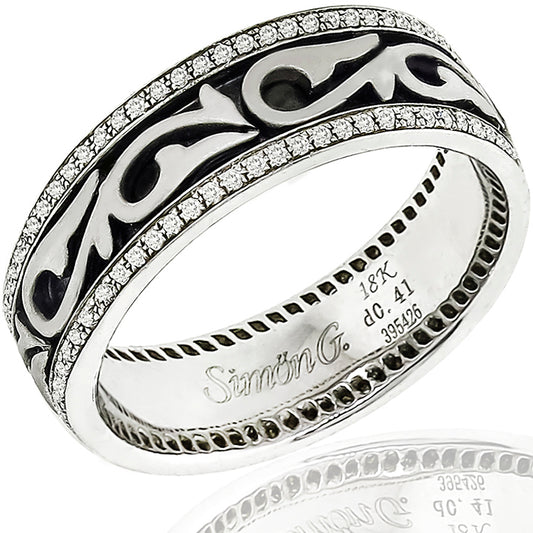 Estate Simon G 0.41ct Pave Set Round Cut Diamond 18k White Gold Wedding Band