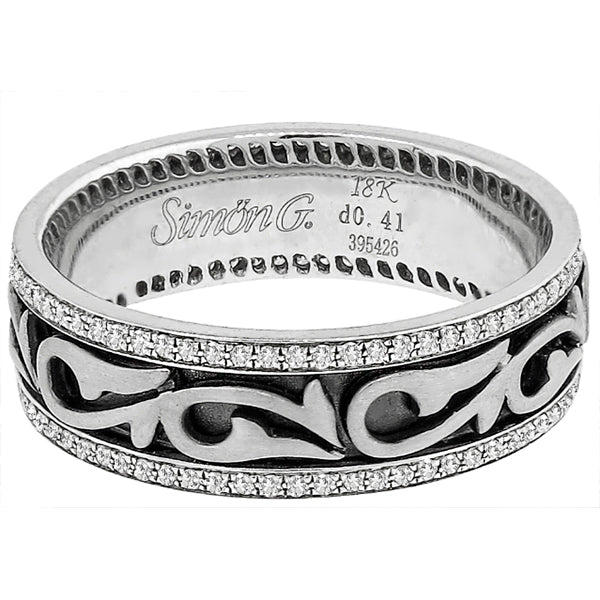 Estate Simon G 0.41ct Pave Set Round Cut Diamond 18k White Gold Wedding Band