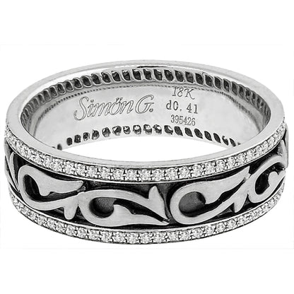 Estate Simon G 0.41ct Pave Set Round Cut Diamond 18k White Gold Wedding Band