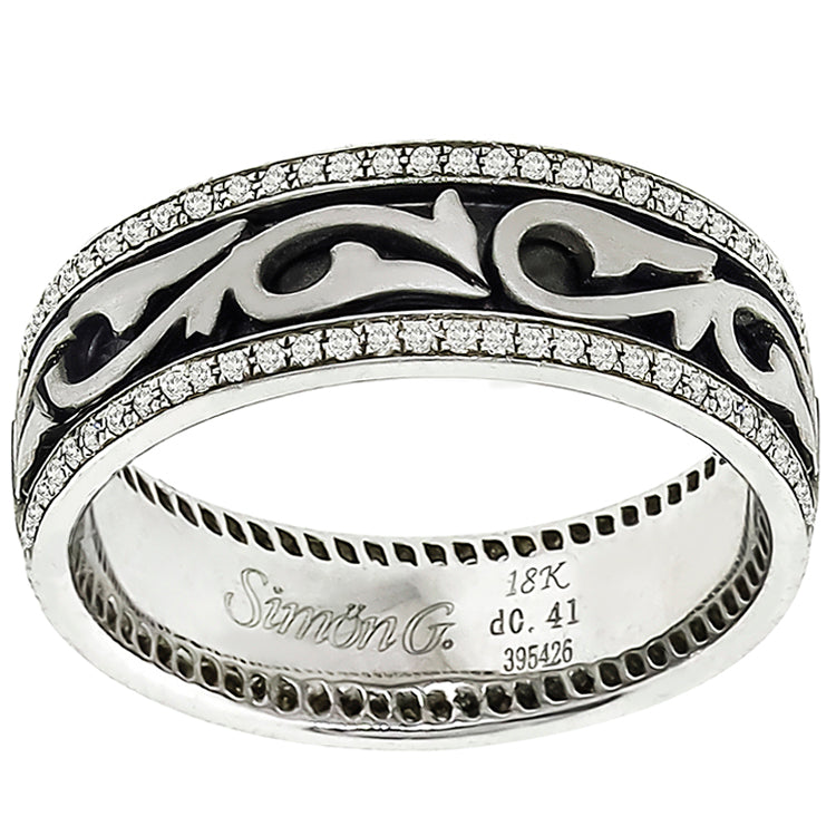 Estate Simon G 0.41ct Pave Set Round Cut Diamond 18k White Gold Wedding Band