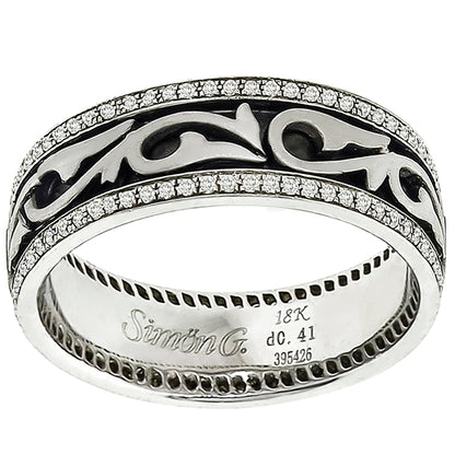 Estate Simon G 0.41ct Pave Set Round Cut Diamond 18k White Gold Wedding Band