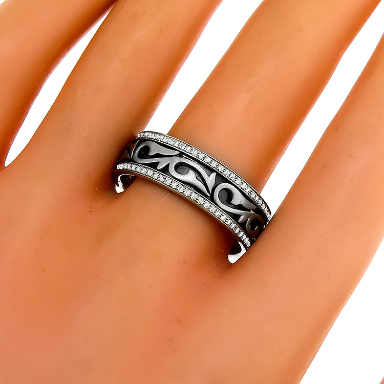 Estate Simon G 0.41ct Pave Set Round Cut Diamond 18k White Gold Wedding Band