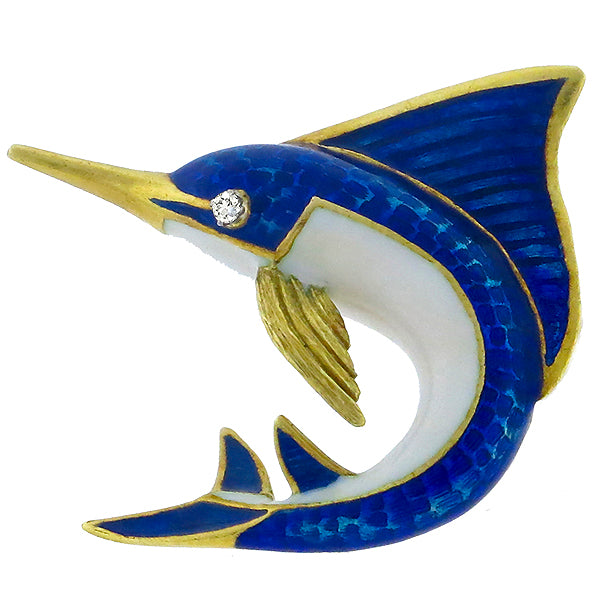Blue Marlin Enamel Gold Pin