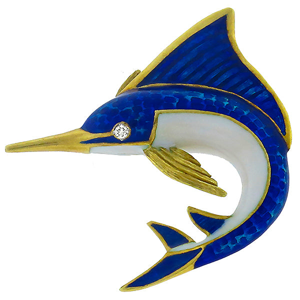 Blue Marlin Enamel Gold Pin