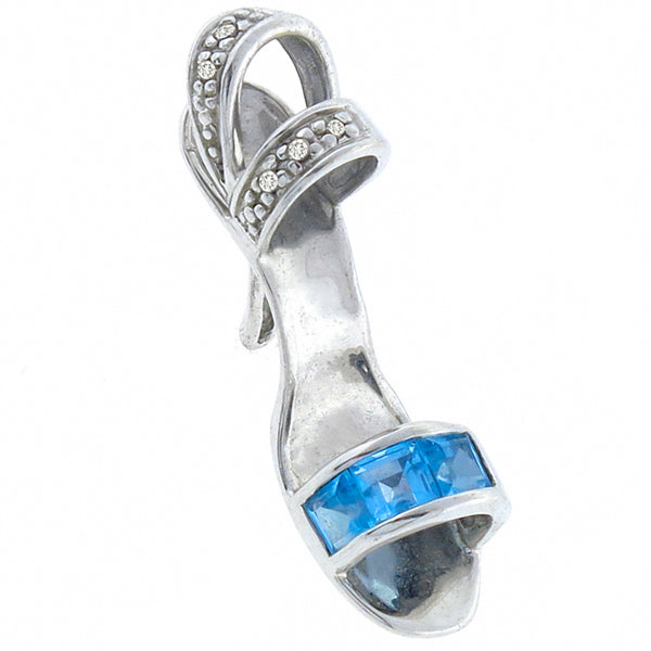 Blue Topaz Diamond Gold  Shoe Pendant