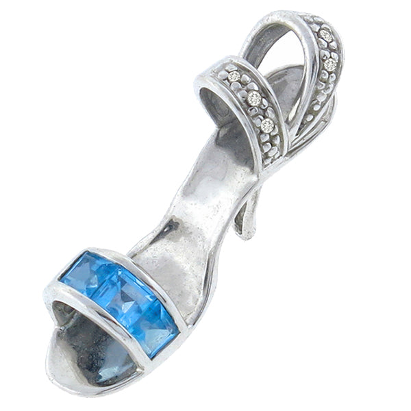 Blue Topaz Diamond Gold  Shoe Pendant