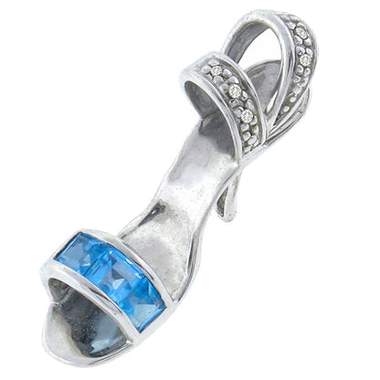 Blue Topaz Diamond Gold  Shoe Pendant