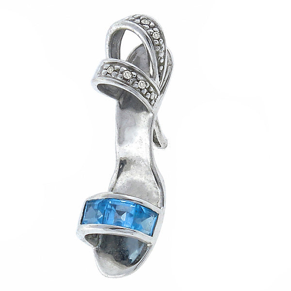 Blue Topaz Diamond Gold  Shoe Pendant