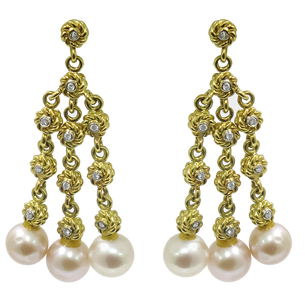 Cassis 0.68ct Diamond Pearl Gold Chandelier Earrings