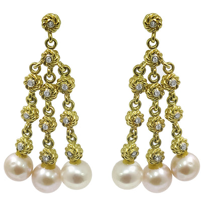 Cassis 0.68ct Diamond Pearl Gold Chandelier Earrings