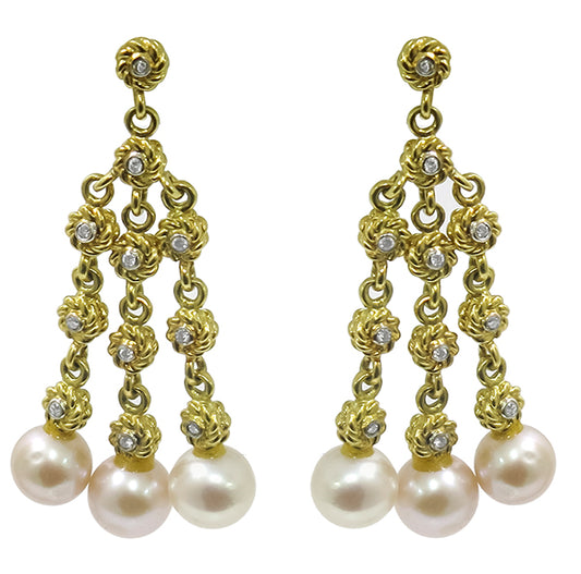Cassis 0.68ct Diamond Pearl Gold Chandelier Earrings