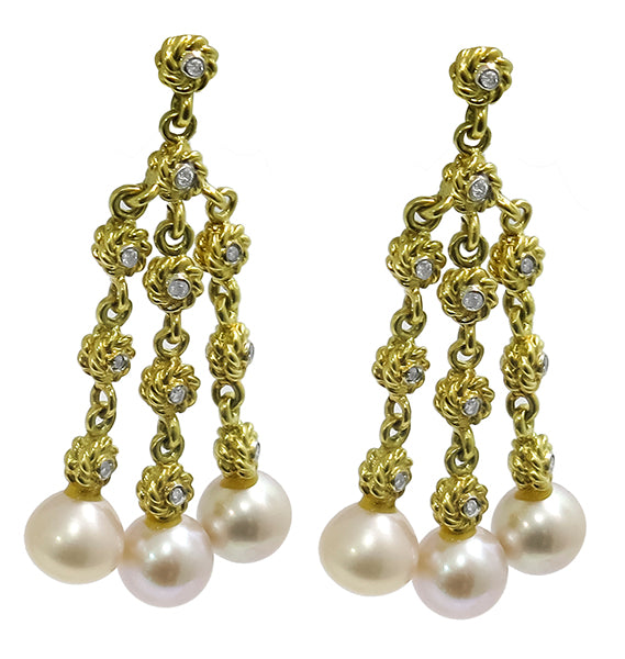 Cassis 0.68ct Diamond Pearl Gold Chandelier Earrings