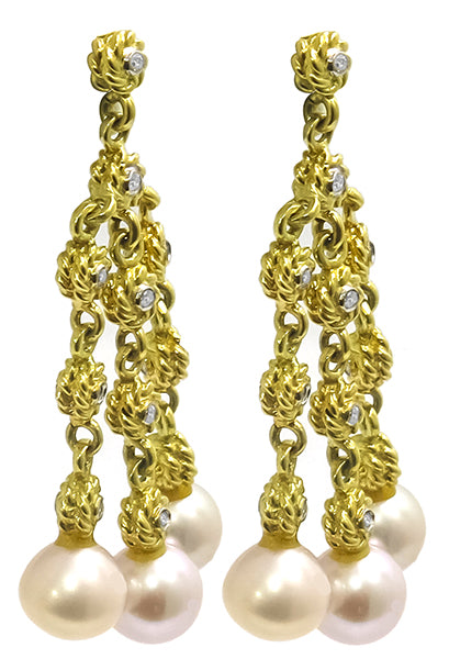 Cassis 0.68ct Diamond Pearl Gold Chandelier Earrings