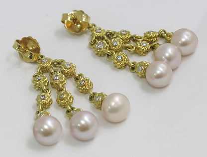 Cassis 0.68ct Diamond Pearl Gold Chandelier Earrings