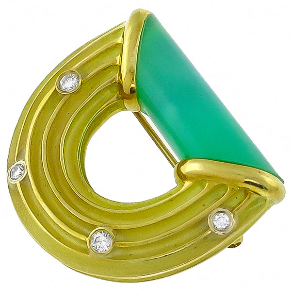 Christopher Walling 0.25ct Diamond Jade Gold Pin