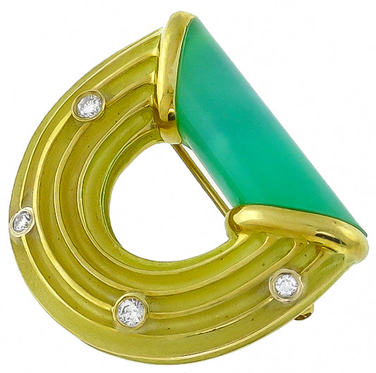 Christopher Walling 0.25ct Diamond Jade Gold Pin
