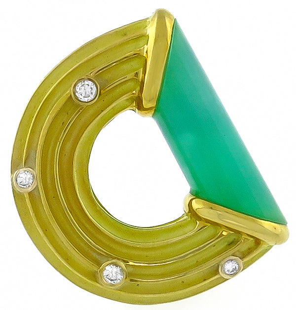 Christopher Walling 0.25ct Diamond Jade Gold Pin
