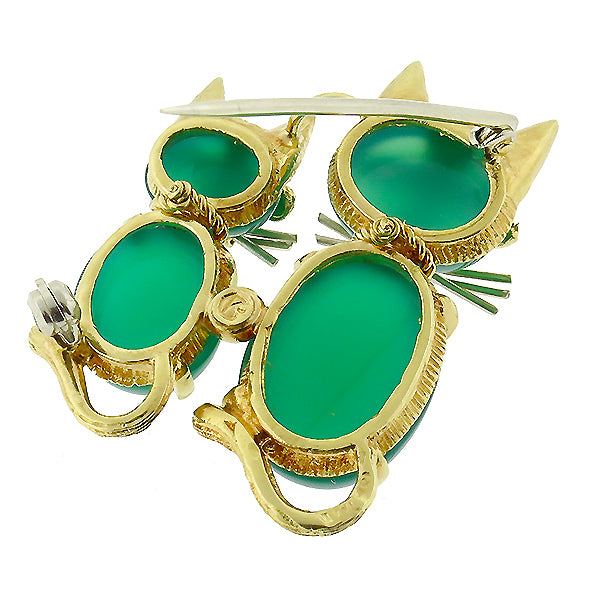 Chrysoprase Ruby Gold Cat Pin