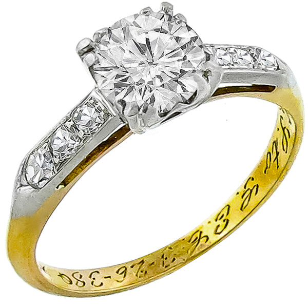 Circa 1938 0.65ct Old Mine Cut Diamond 14k Yellow & White Gold Engagement Ring