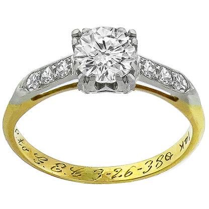 Circa 1938 0.65ct Old Mine Cut Diamond 14k Yellow & White Gold Engagement Ring