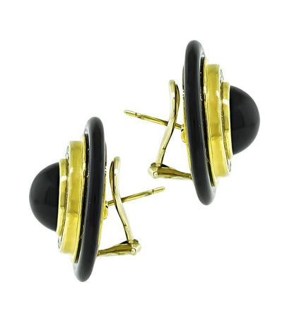 Estate Lagos 1.50ct Diamond Onyx Interchangeable Center Gold Earrings