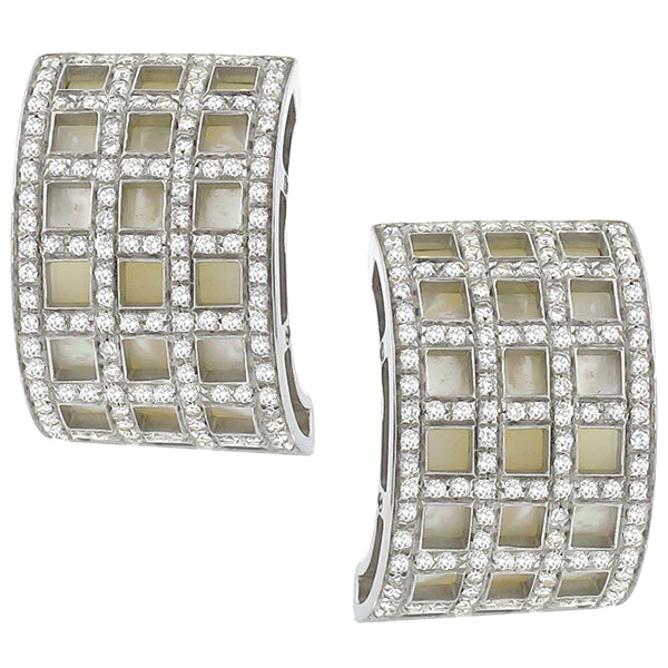 David Morris 3.00ct Round Cut Diamond Mother of Pearl 18k White Gold  Earrings