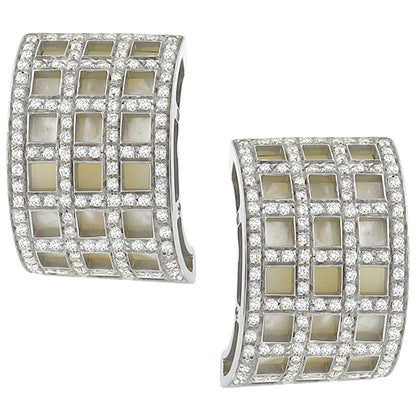 David Morris 3.00ct Round Cut Diamond Mother of Pearl 18k White Gold  Earrings