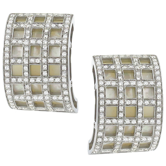 David Morris 3.00ct Round Cut Diamond Mother of Pearl 18k White Gold  Earrings