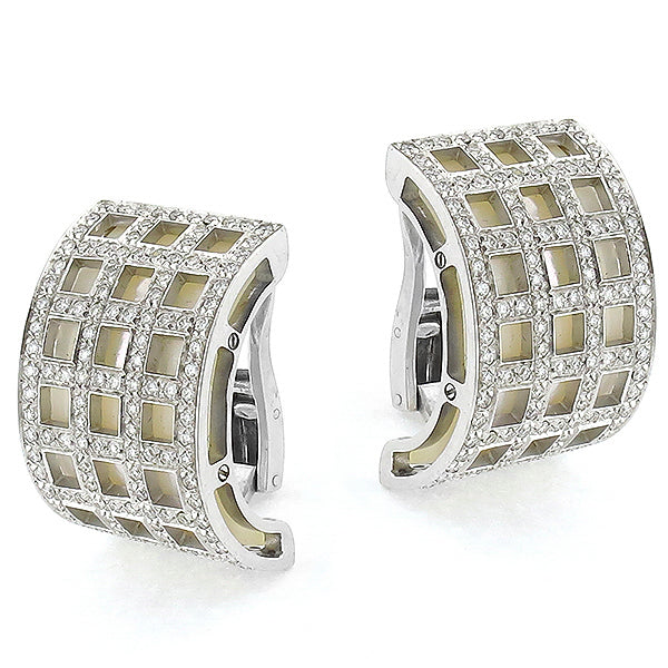 David Morris 3.00ct Round Cut Diamond Mother of Pearl 18k White Gold  Earrings