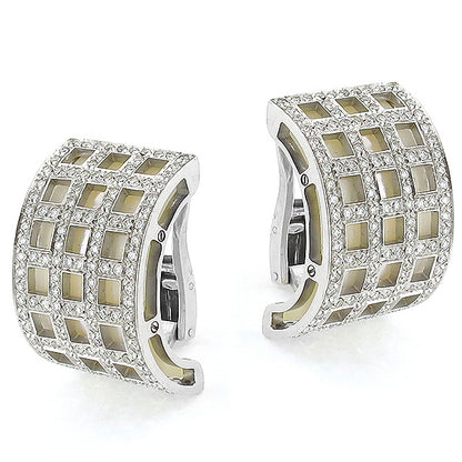 David Morris 3.00ct Round Cut Diamond Mother of Pearl 18k White Gold  Earrings