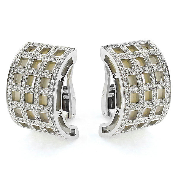 David Morris 3.00ct Round Cut Diamond Mother of Pearl 18k White Gold  Earrings