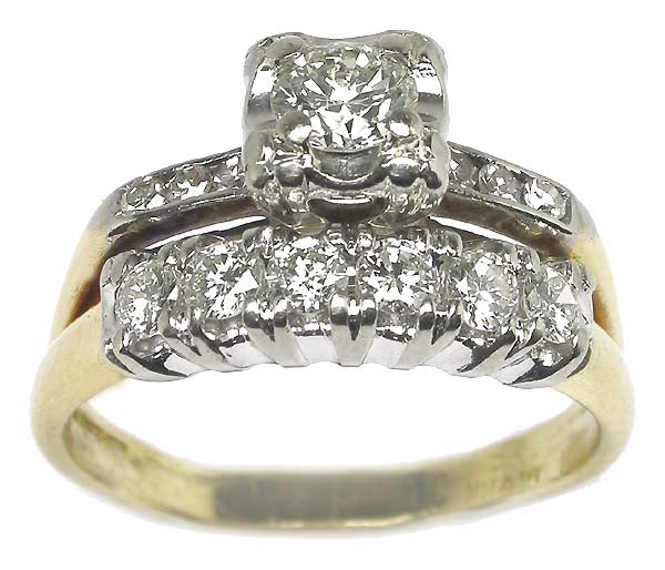 Diamond 14k Yellow & White Gold Engagement Ring & Wedding Band