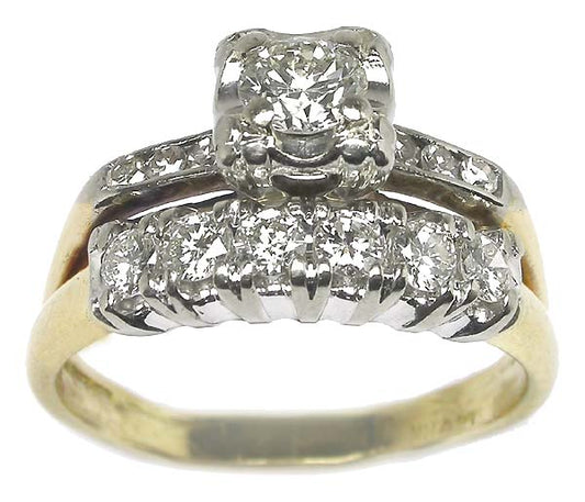 Diamond 14k Yellow & White Gold Engagement Ring & Wedding Band