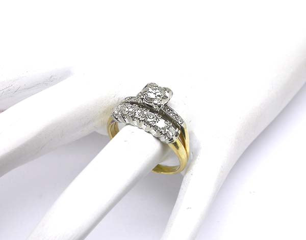 Diamond 14k Yellow & White Gold Engagement Ring & Wedding Band