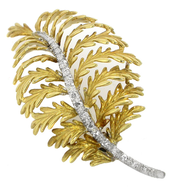 Diamond  18k Yellow Gold Leaf Pin