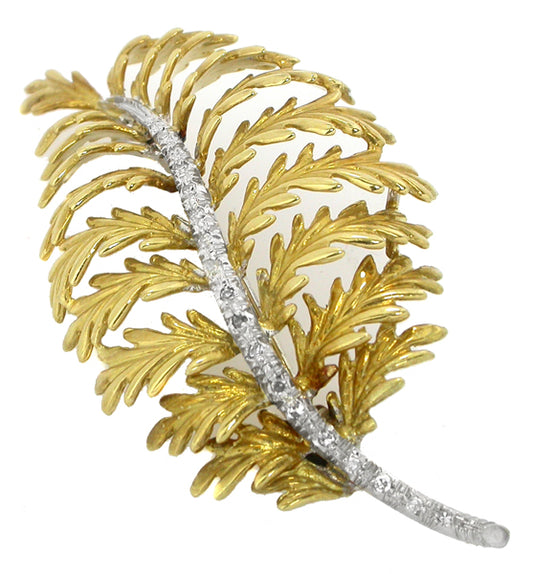Diamond  18k Yellow Gold Leaf Pin